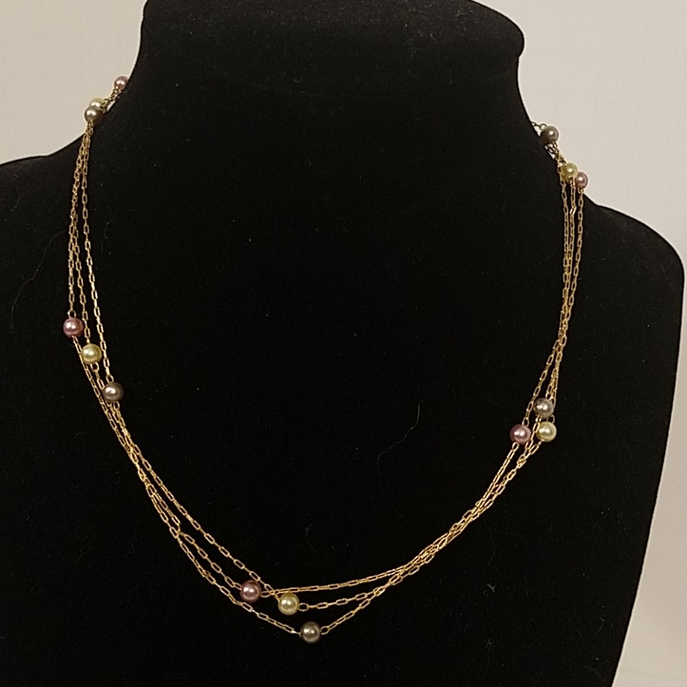 Set of 3 Faux Pearl Gold Colored Necklaces